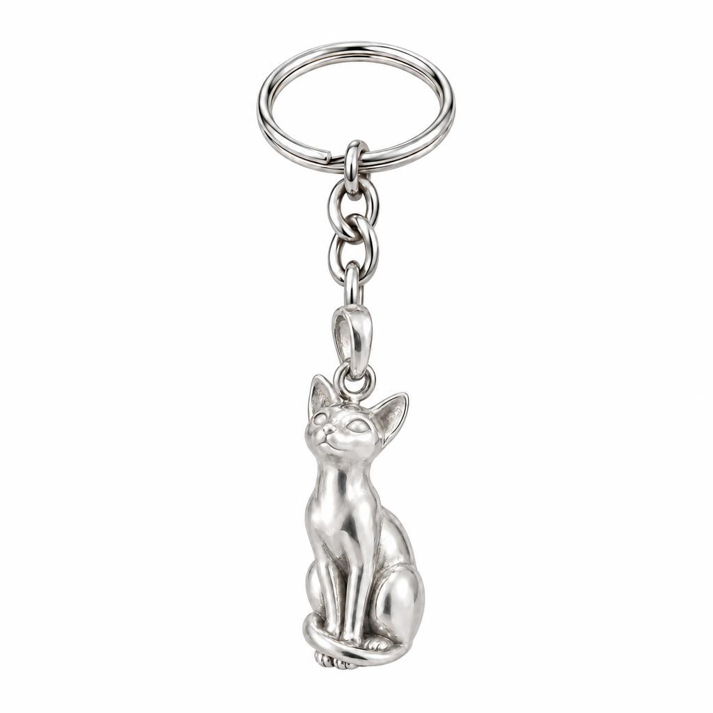 Siamese — Silver — Always Close — Seated Cat Breed Charm Keychain