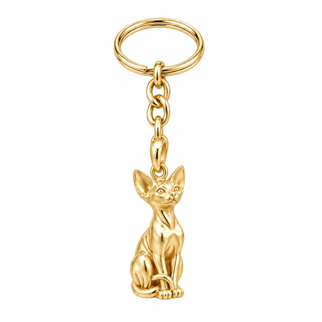 Sphynx — Gold — Always Close — Seated Cat Breed Charm Keychain