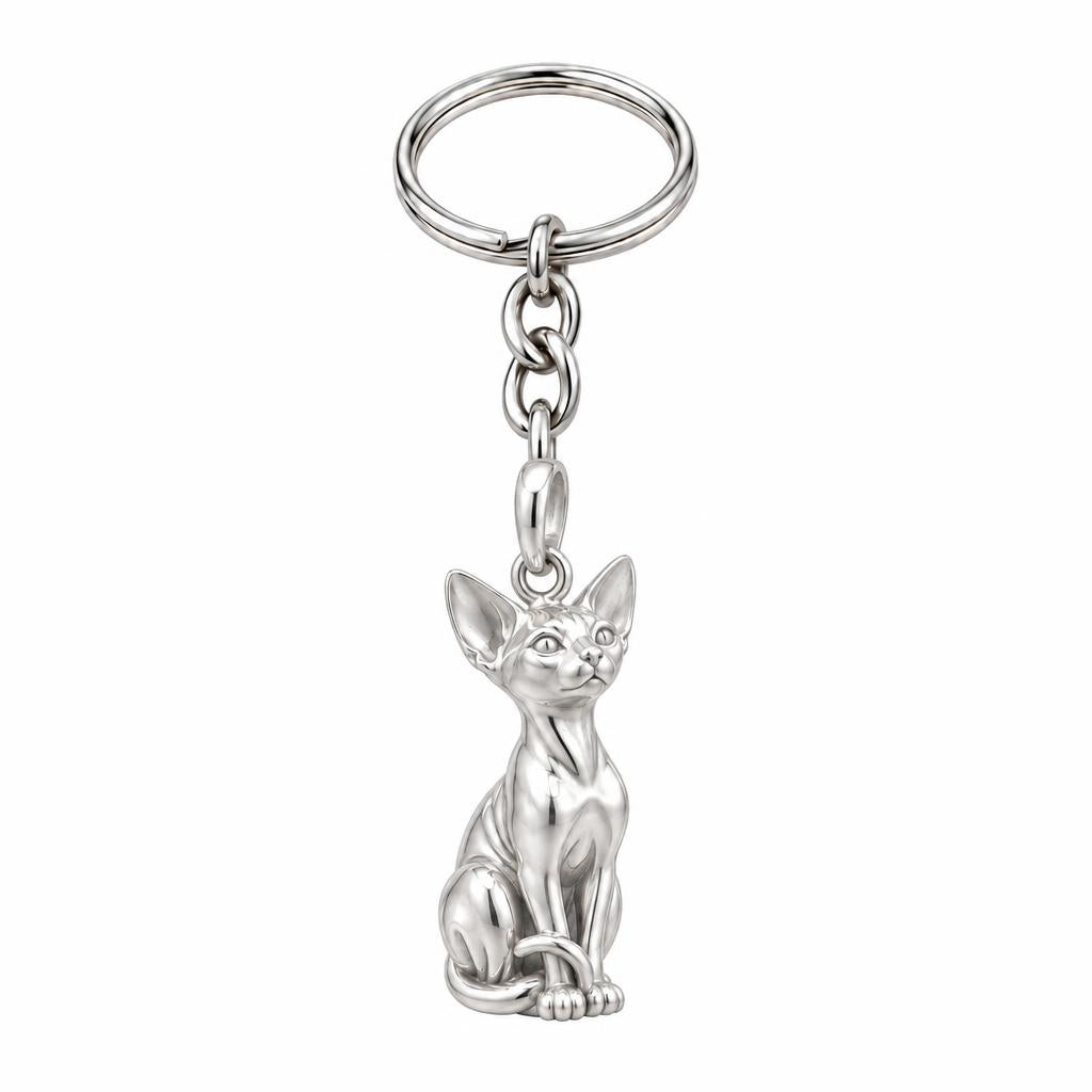 Sphynx — Silver — Always Close — Seated Cat Breed Charm Keychain