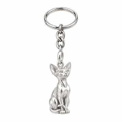 Sphynx — Silver — Always Close — Seated Cat Breed Charm Keychain