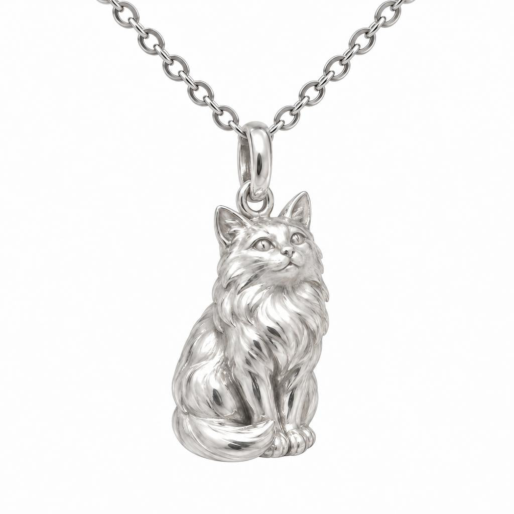 Domestic Longhair — Silver — Always Close — Seated Cat Breed Charm Necklace Set