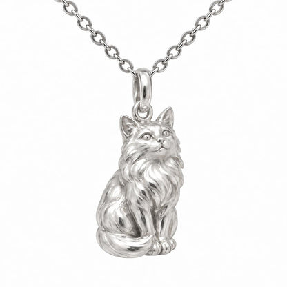 Domestic Longhair — Silver — Always Close — Seated Cat Breed Charm Necklace Set
