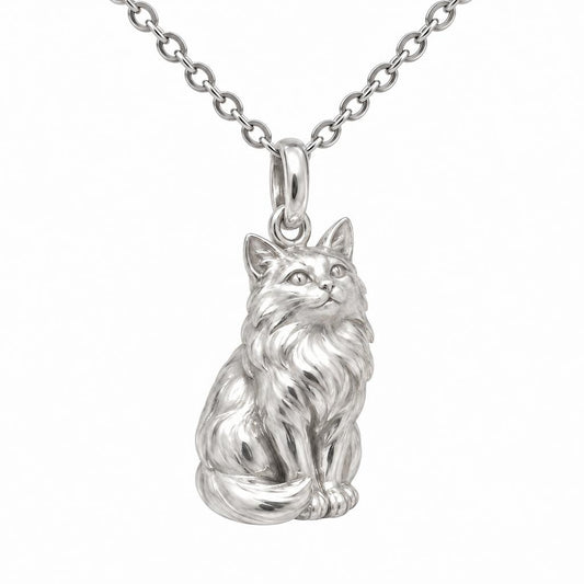 Domestic Longhair — Silver — Always Close — Seated Cat Breed Charm Necklace Set
