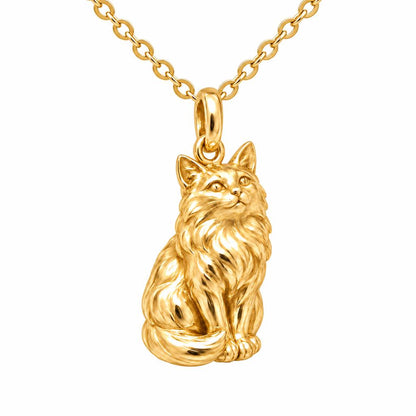 Domestic Longhair — Gold — Always Close — Seated Cat Breed Charm Necklace Set