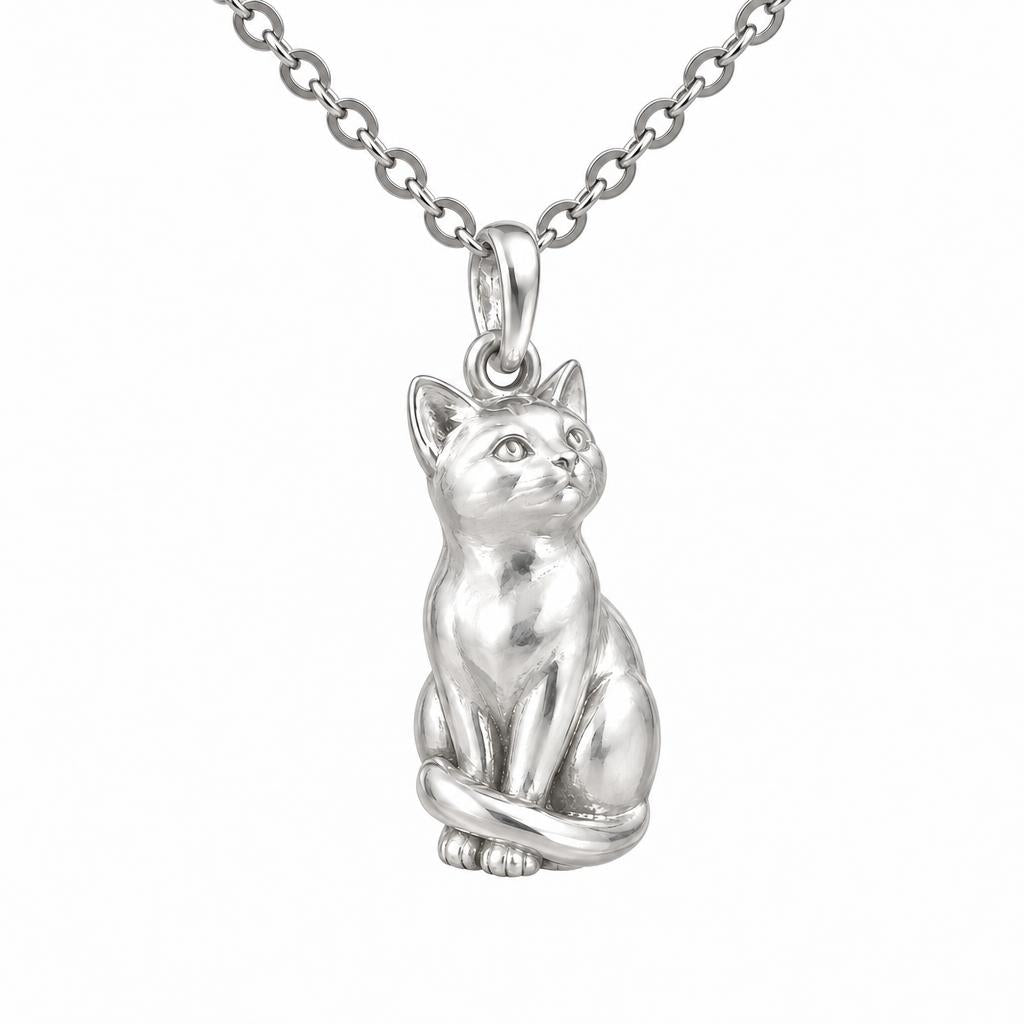 Domestic Shorthair — Silver — Always Close — Seated Cat Breed Charm Necklace Set