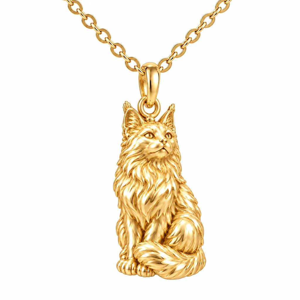 Maine Coon — Gold — Always Close — Seated Cat Breed Charm Necklace Set