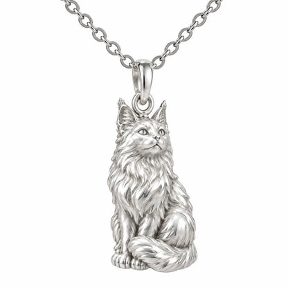 Maine Coon — Silver — Always Close — Seated Cat Breed Charm Necklace Set