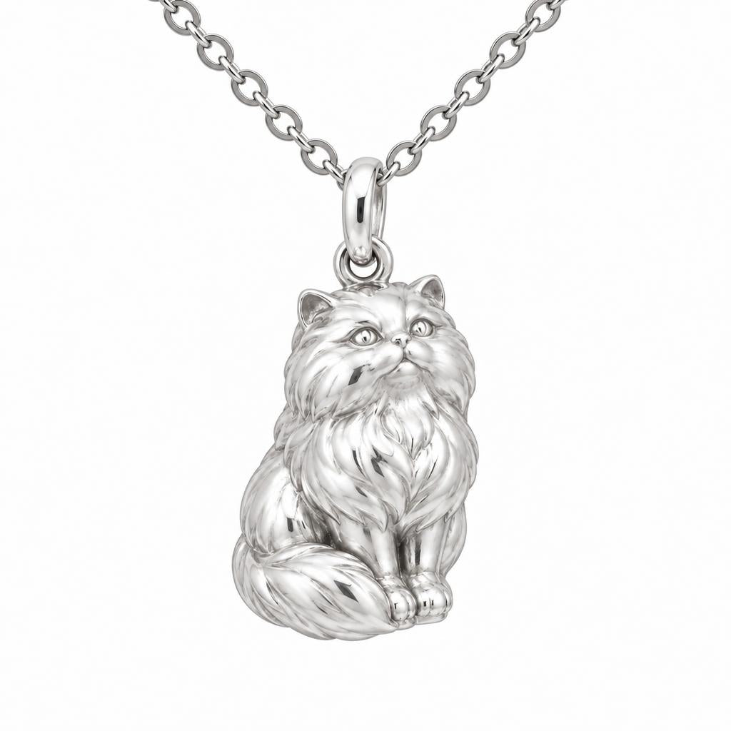 Persian — Silver — Always Close — Seated Cat Breed Charm Necklace Set