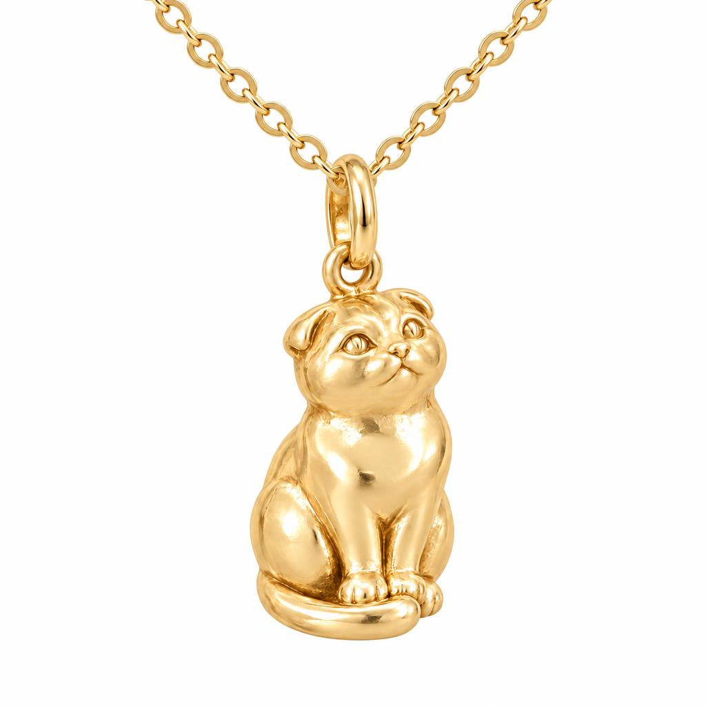 Scottish Fold — Gold — Always Close — Seated Cat Breed Charm Necklace Set