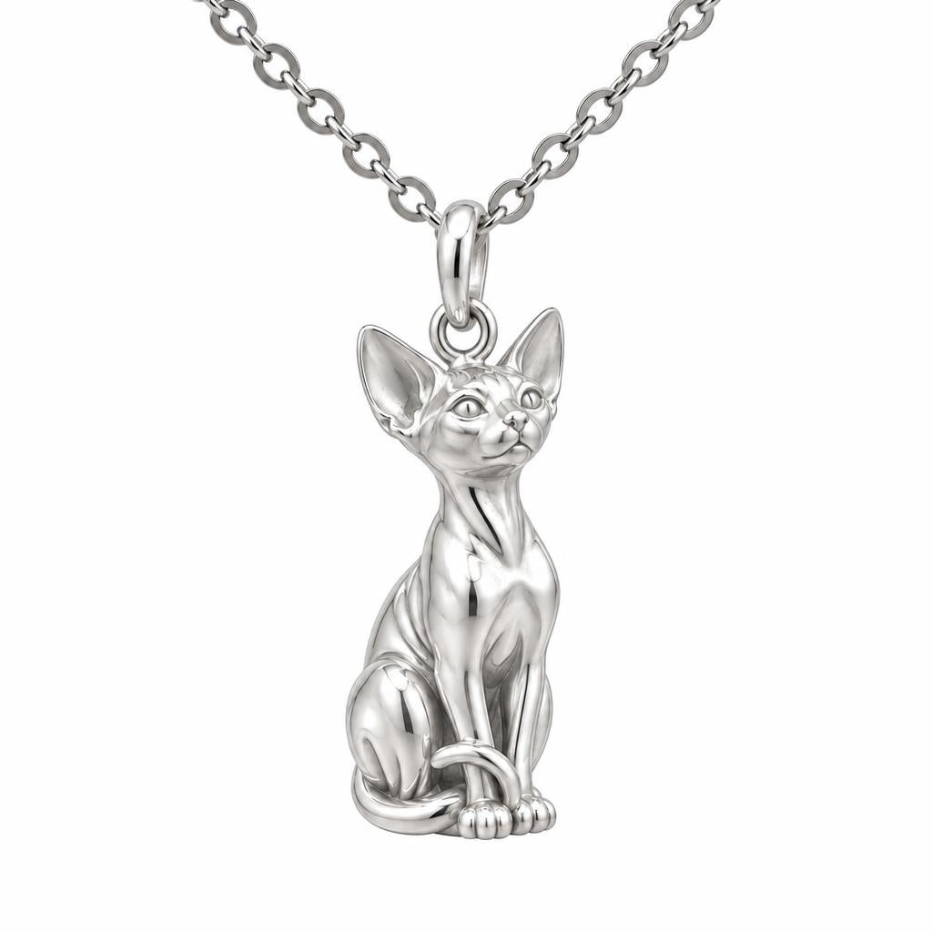 Sphynx — Silver — Always Close — Seated Cat Breed Charm Necklace Set
