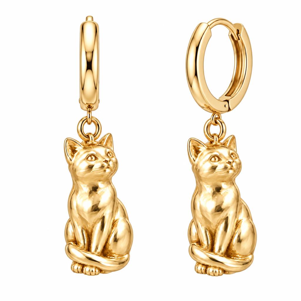 Domestic Shorthair — Gold — Always Close — Seated Cat Breed Huggie Charm Earrings