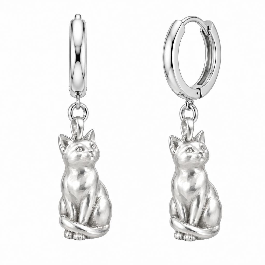 Domestic Shorthair — Silver — Always Close — Seated Cat Breed Huggie Charm Earrings
