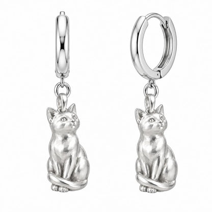 Domestic Shorthair — Silver — Always Close — Seated Cat Breed Huggie Charm Earrings