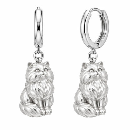 Persian — Silver — Always Close — Seated Cat Breed Huggie Charm Earrings