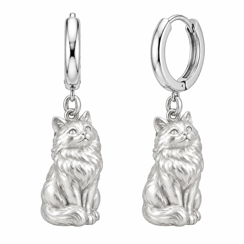 Ragdoll — Silver — Always Close — Seated Cat Breed Huggie Charm Earrings