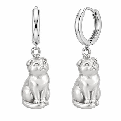 Scottish Fold — Silver — Always Close — Seated Cat Breed Huggie Charm Earrings