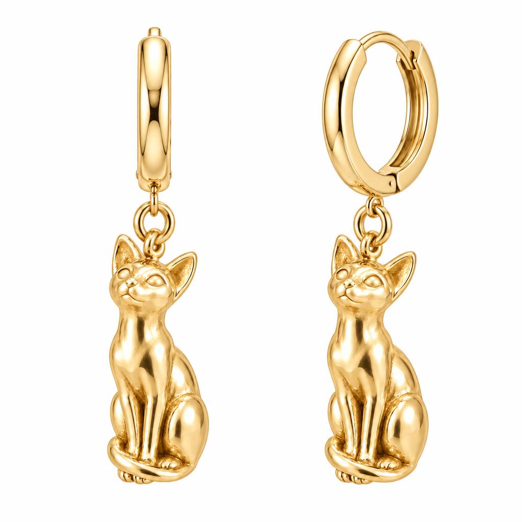Siamese — Gold — Always Close — Seated Cat Breed Huggie Charm Earrings