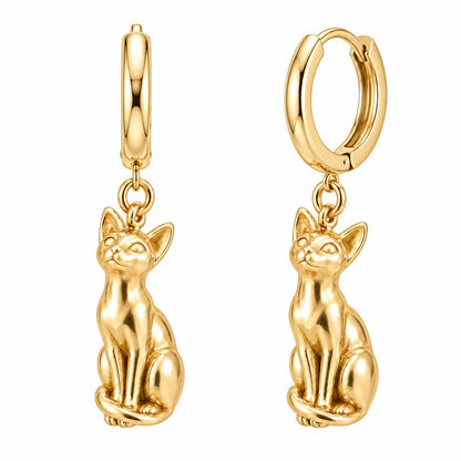 Siamese — Gold — Always Close — Seated Cat Breed Huggie Charm Earrings