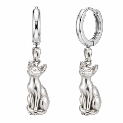 Siamese — Silver — Always Close — Seated Cat Breed Huggie Charm Earrings