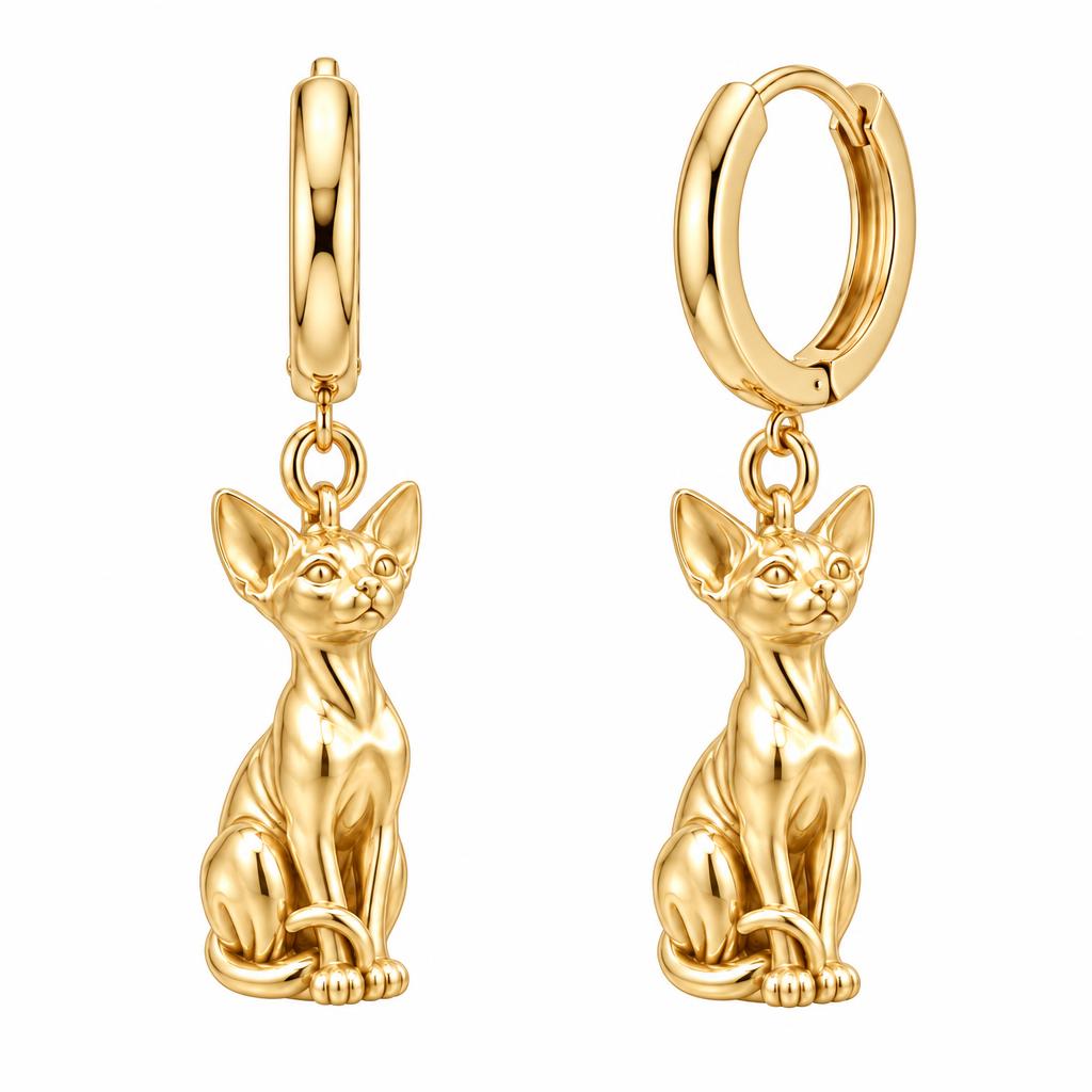 Sphynx — Gold — Always Close — Seated Cat Breed Huggie Charm Earrings