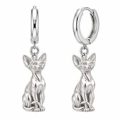 Sphynx — Silver — Always Close — Seated Cat Breed Huggie Charm Earrings