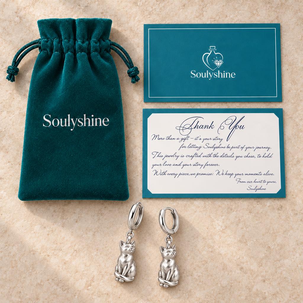 Always Close — Seated Cat Breed Huggie Charm Earrings — Soulyshine velvet pouch and gift card