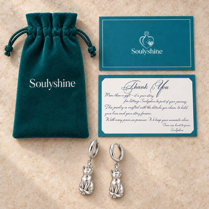 Always Close — Seated Cat Breed Huggie Charm Earrings — Soulyshine velvet pouch and gift card
