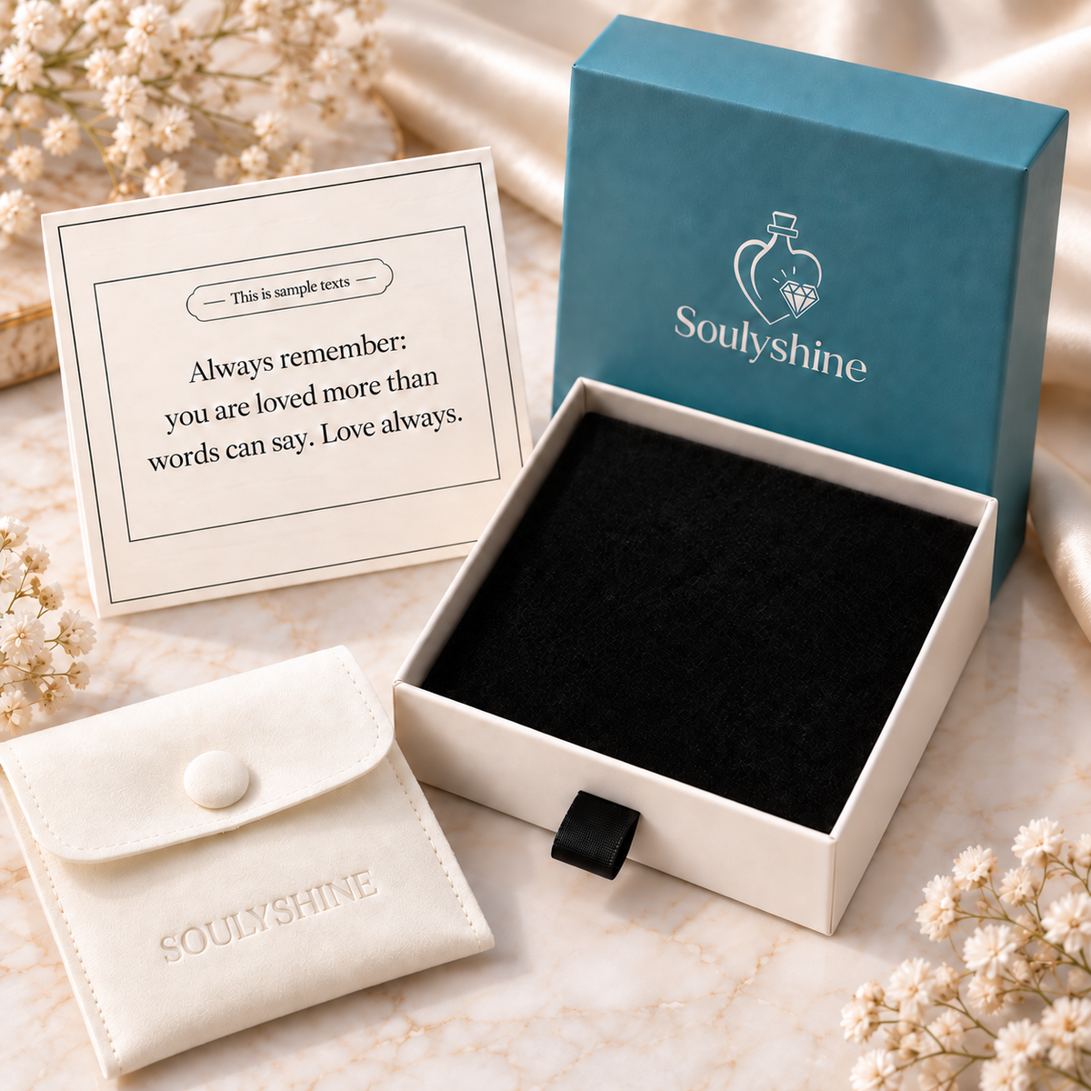 Soulyshine charm bracelet gift set with message card, gift box and jewelry pouch