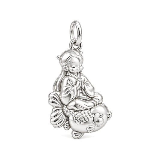 Serene Koi Rider Charm Bracelet – Personalized Daughter Gift – silver charm, front view