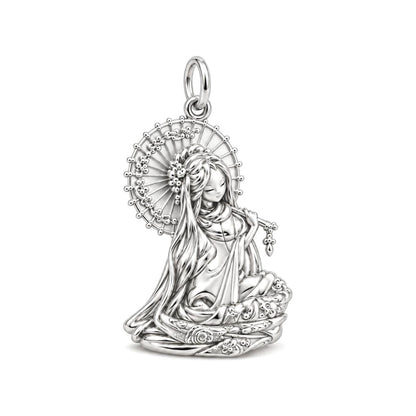 Serene Parasol Goddess Charm Bracelet – Personalized Mom Gift – silver charm, front view