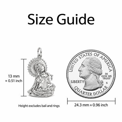 Serene Parasol Goddess Charm Bracelet – Personalized Mom Gift – size guide, 13 mm charm next to a quarter