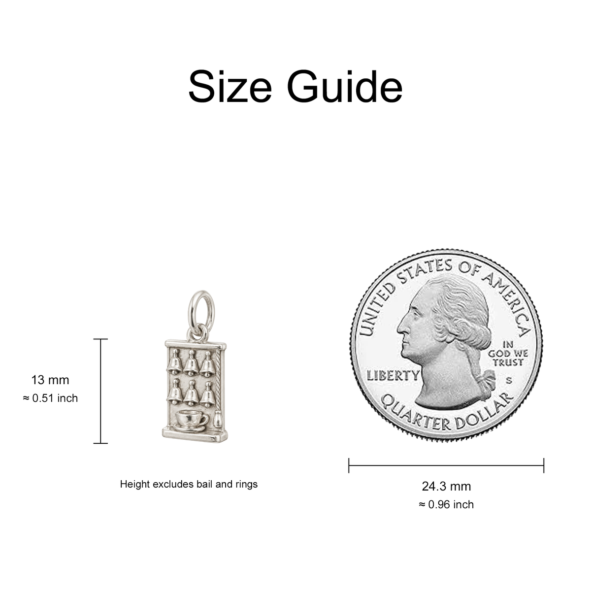 Servants' Bell Board Charm — Size Guide — 13 mm body excluding bail and rings — 50-works-silver-20260916-89
