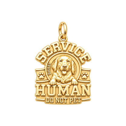 Service Human Shield Charm Bracelet – Personalized Dog Mom Gift – 18K gold plated 3 cm charm, front view