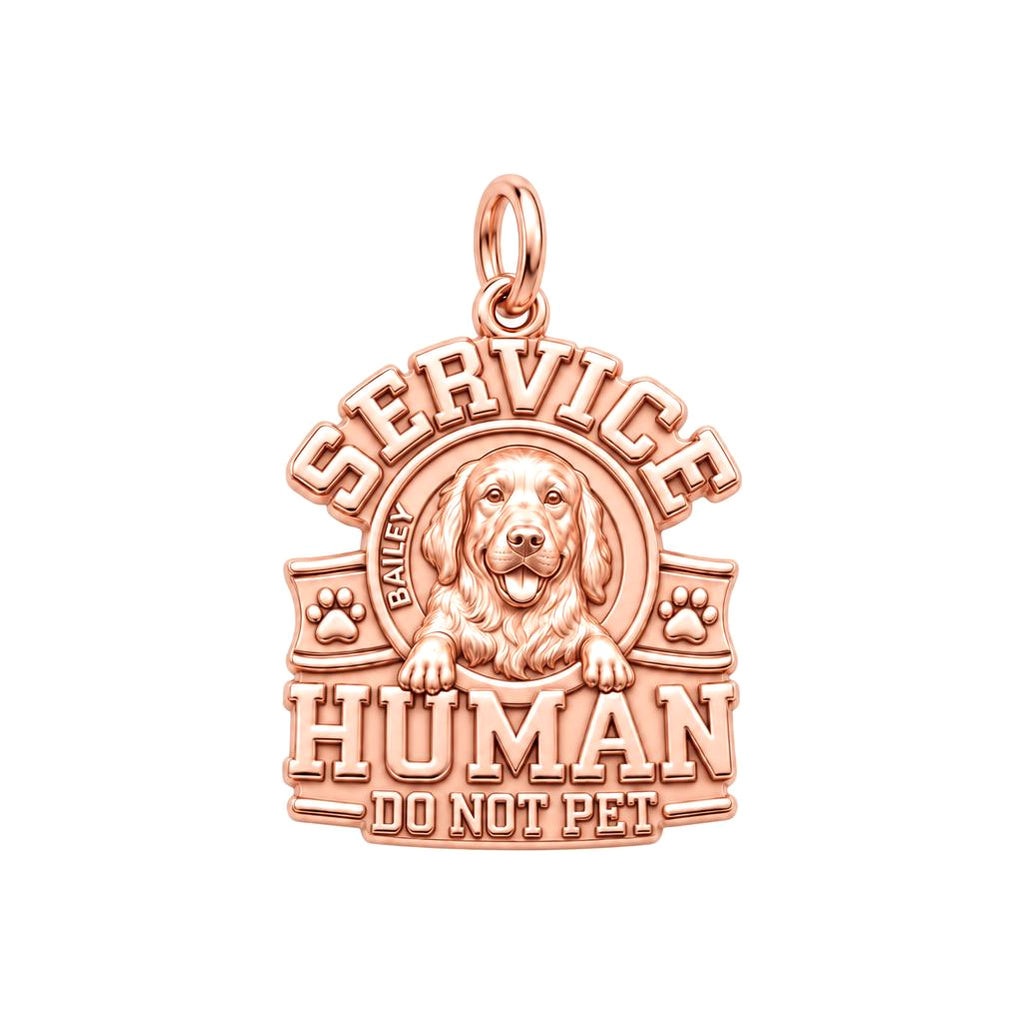 Service Human Shield Charm Bracelet – Personalized Dog Mom Gift – rose gold 3 cm charm, front view