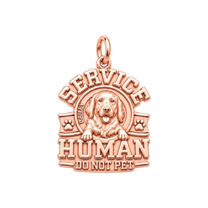 Service Human Shield Charm Bracelet – Personalized Dog Mom Gift – rose gold 3 cm charm, front view