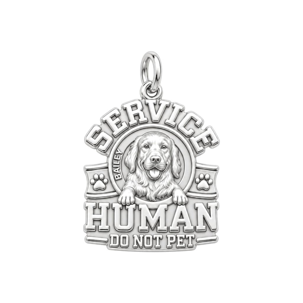 Service Human Shield Charm Bracelet – Personalized Dog Mom Gift – silver plated 3 cm charm, front view