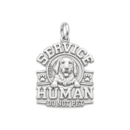 Service Human Shield Charm Bracelet – Personalized Dog Mom Gift – silver plated 3 cm charm, front view
