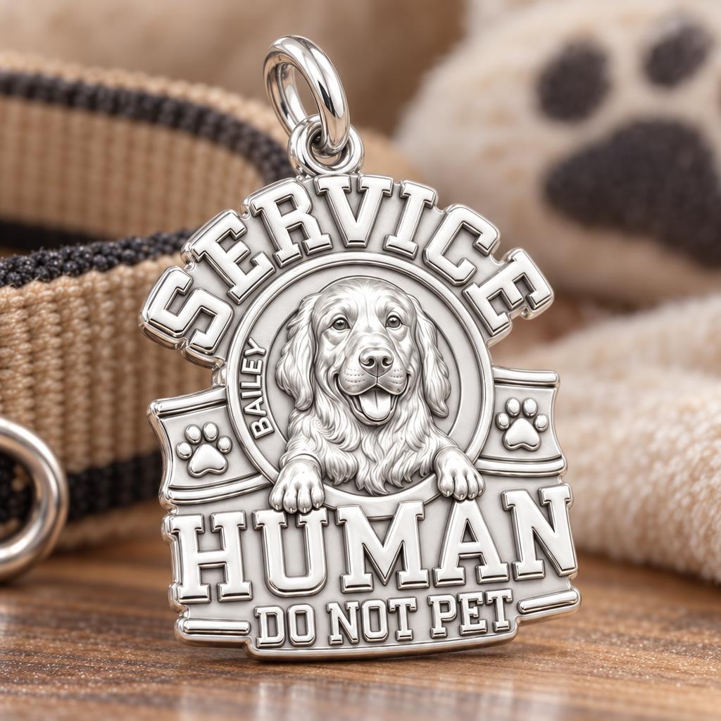 Service Human Shield Charm Bracelet – Personalized Dog Mom Gift – macro detail of the charm
