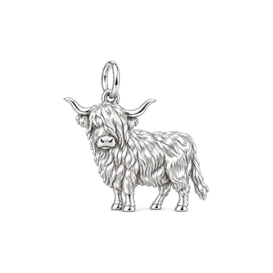 Shaggy Highland Cow Charm Bracelet – Personalized Mom Gift – silver charm, front view