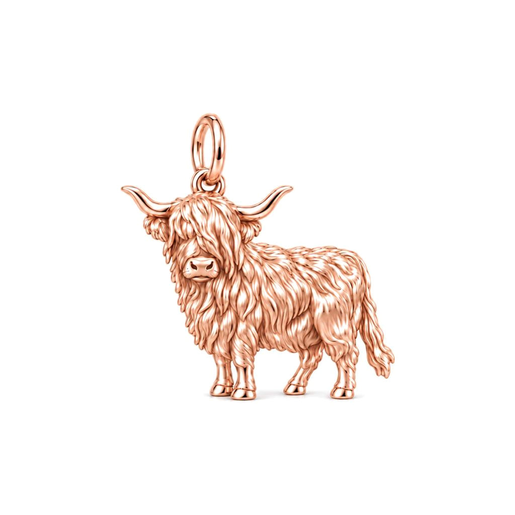Shaggy Highland Cow Charm Bracelet – Personalized Mom Gift – rose gold charm, front view