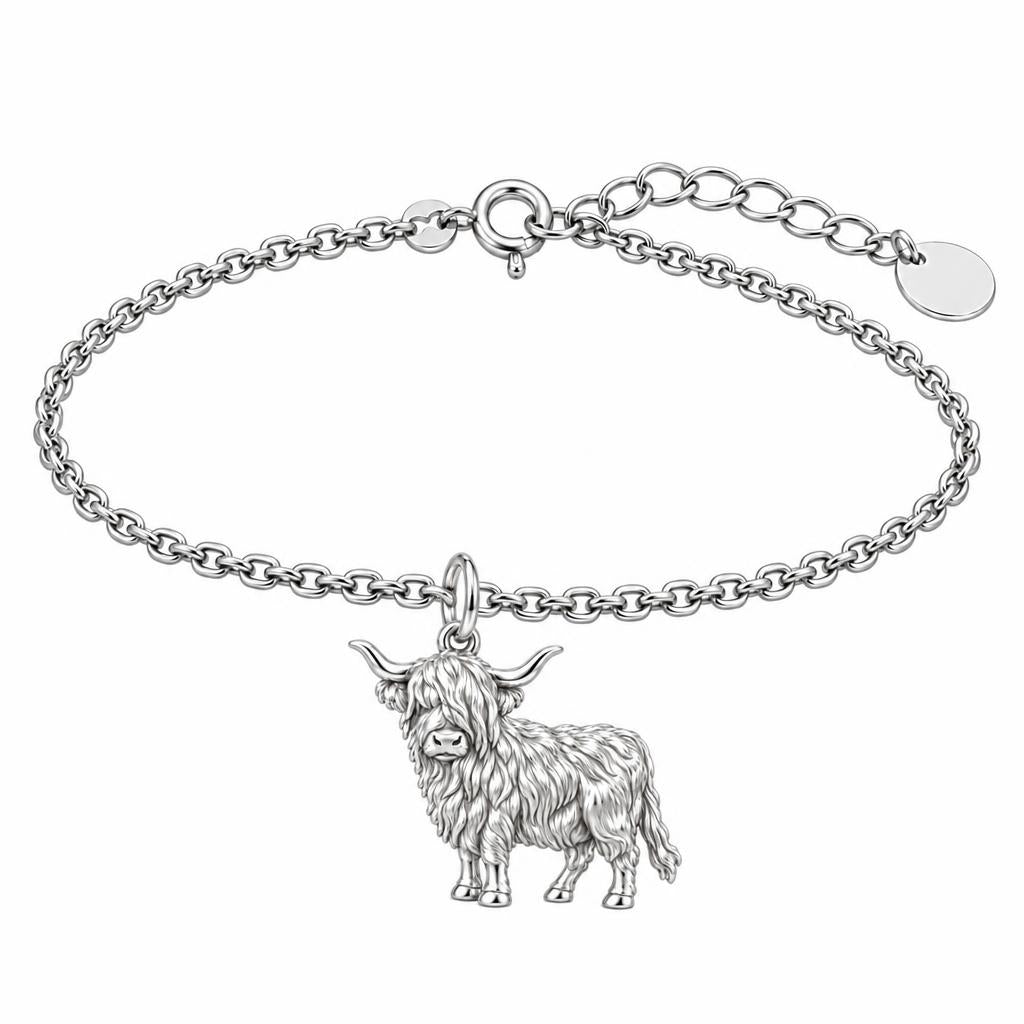 Shaggy Highland Cow Charm Bracelet Set – silver, front view