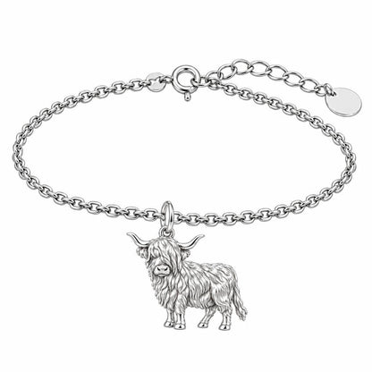 Shaggy Highland Cow Charm Bracelet Set – silver, front view