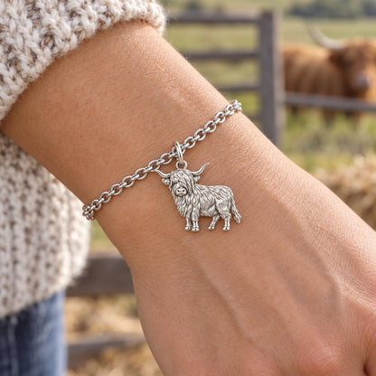 Shaggy Highland Cow Charm Bracelet Set – worn / in use