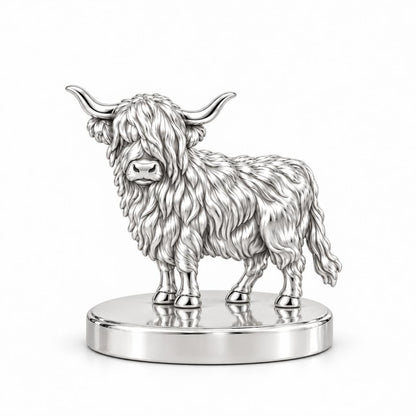 Shaggy Highland Cow Keepsake Plaque – silver, front view