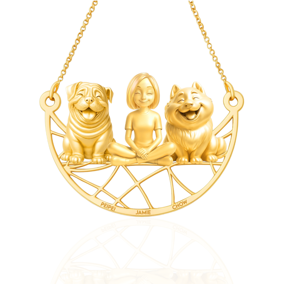 Soulyshine Personalized Girl And Her Pets Necklace - Shar Pei/Chow Chow