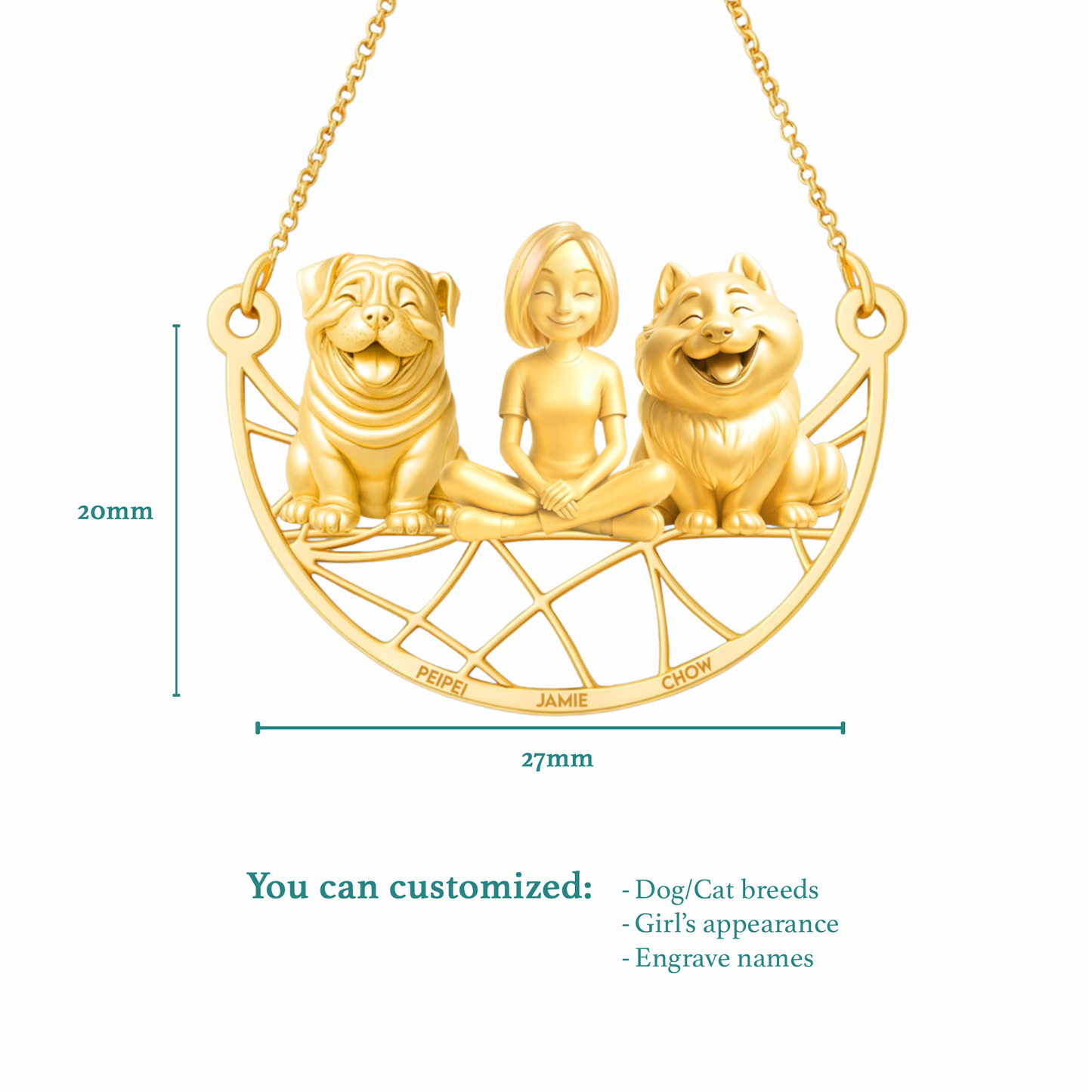 Soulyshine Personalized Girl And Her Pets Necklace - Shar Pei/Chow Chow