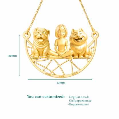 Soulyshine Personalized Girl And Her Pets Necklace - Shar Pei/Chow Chow