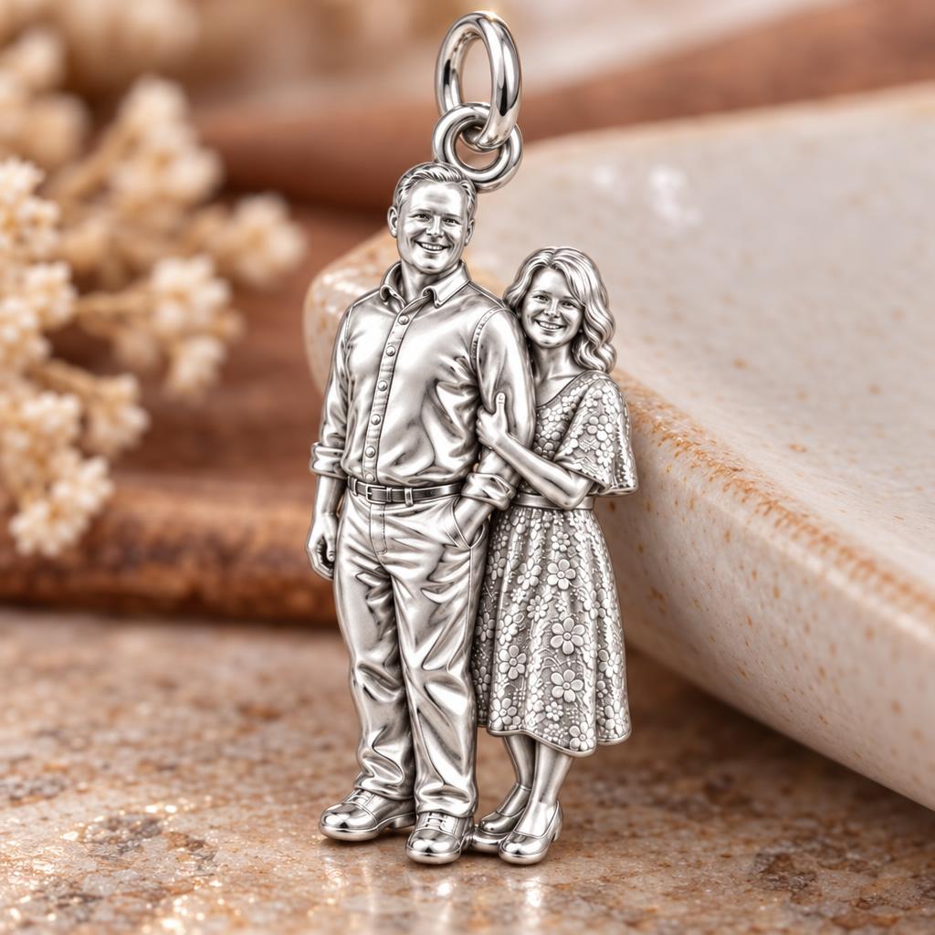 Shared Joy Couple Charm Bracelet – Personalized Couple Gift – macro detail of the charm