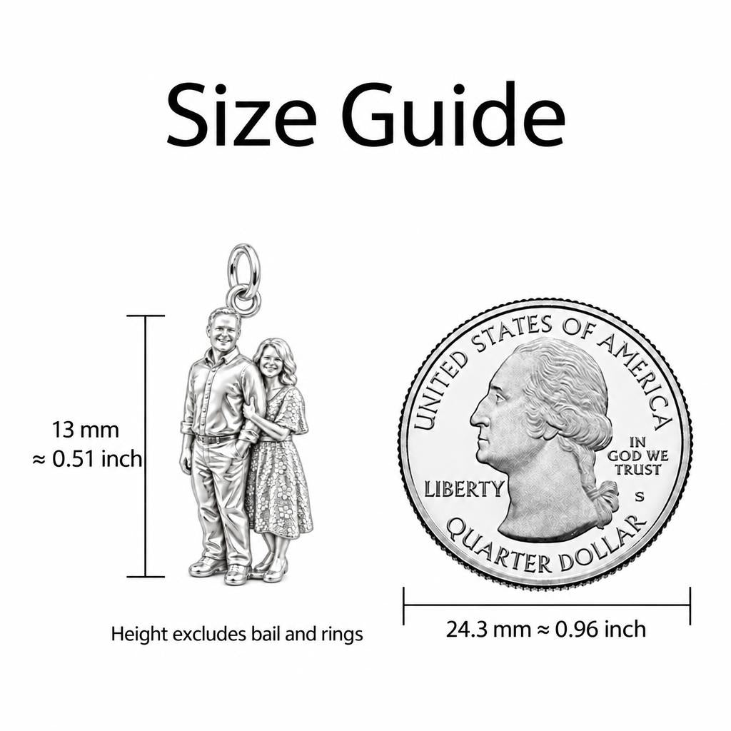 Shared Joy Couple Charm Bracelet – Personalized Couple Gift – size guide, 13 mm charm next to a quarter