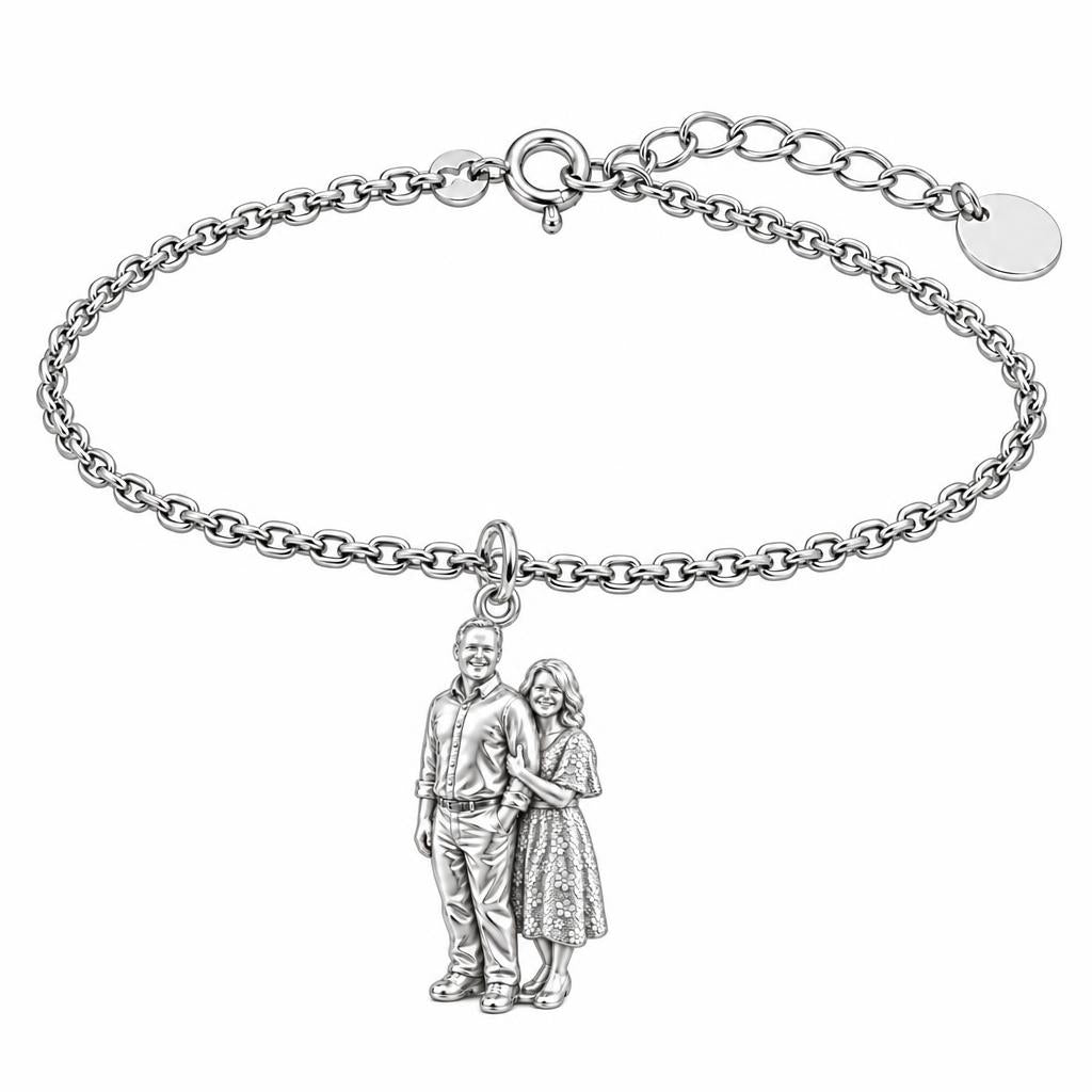 Shared Joy Couple Charm Bracelet Set – silver, front view